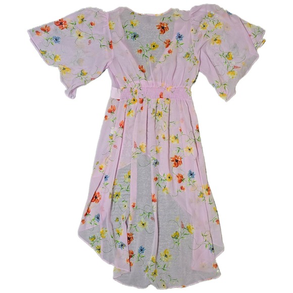 Floral High Low Dress & Harmony Women's Smocked Waist Summer Bohemian Pink (N) - Picture 1 of 7